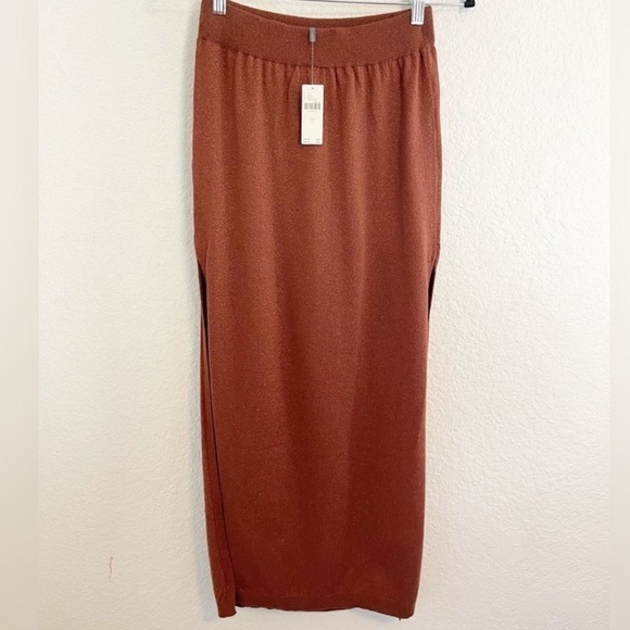 Anthropologie Brown Metallic Knit Skirt High Slits NWT SZ M - Picture 2 of 7